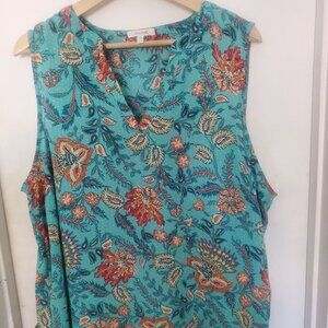 Maurices Atwood Floral Tank Top Blue Green Women's Plus Size 1X